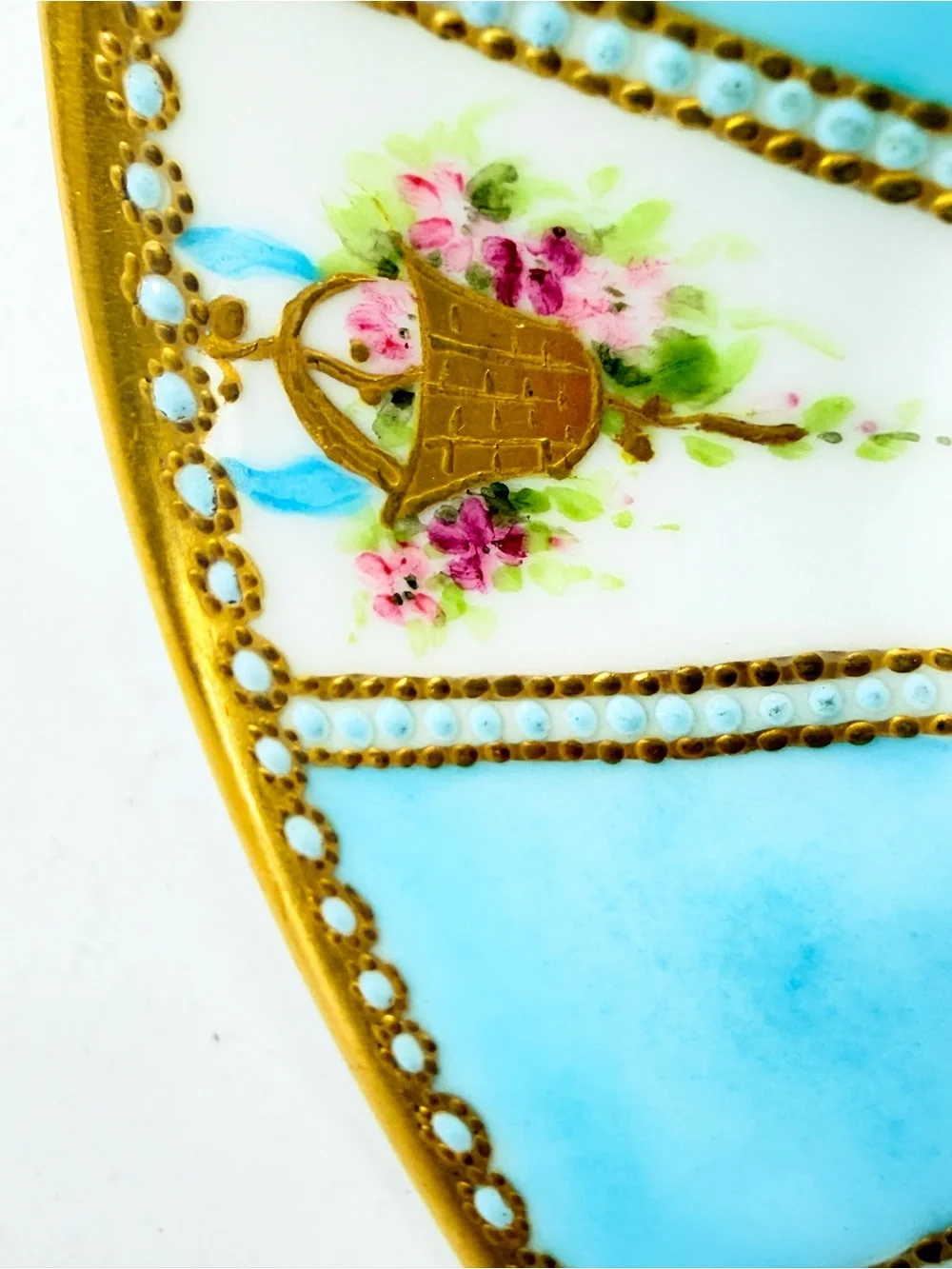 SUPER RARE Antique 1900s Rosenthal Tea Cup Saucer Set Sky Blue Gold Swan Handle